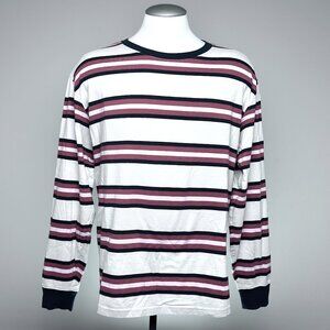 Zine Long-Sleeve Stripe Tee L White Red Pink Black Cotton Poly Blend